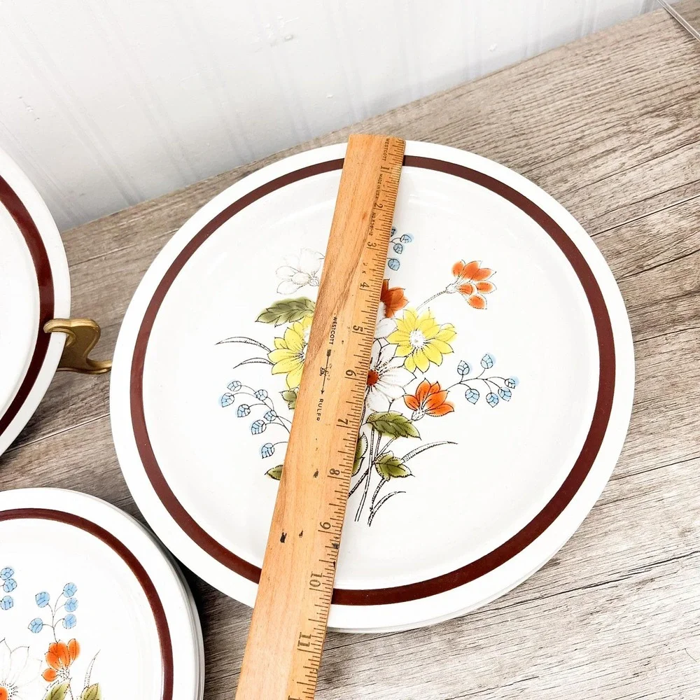 Vintage‎ Floral Stoneware Dessert Plates - Dinner Setting for 4